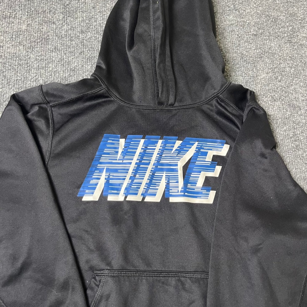 Nike Hoodie Boys Size M Black Therma-FIT Graphic Pullover Athletic Sweatshirt